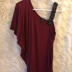 Red One Shoulder Top with Black Beaded Strap